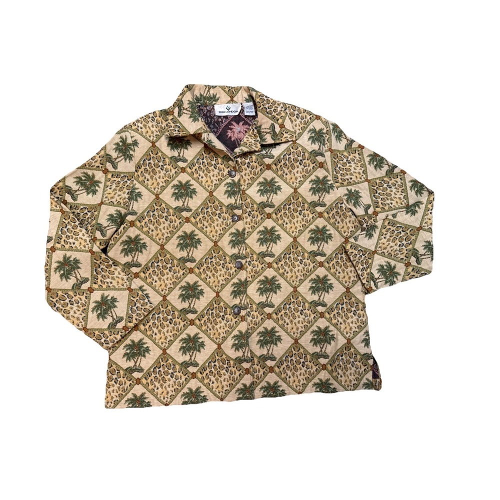 VTG 90s Erin London Jacket Womens Tapestry leopard palm tree Button‎ Front A6.15